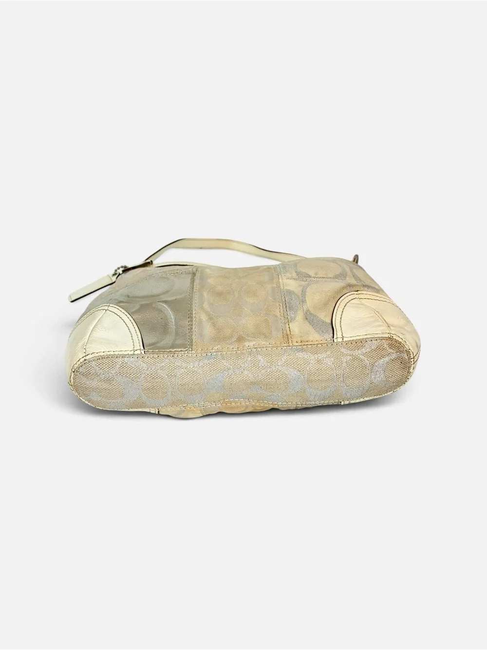 Coach Neutral Patchwork Signature Hobo Bag in Ivory and Metallic